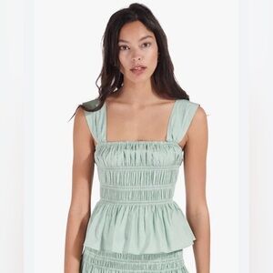 Staud Ida Smocked Top in Sage Green NWT